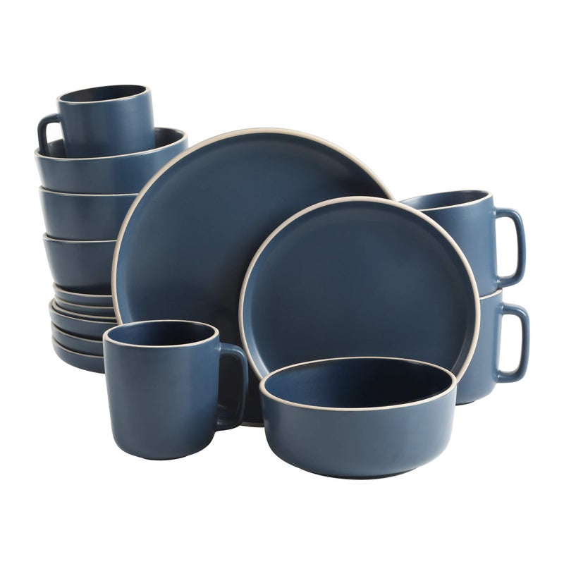 Gibson Home Zuma 16 Piece Round Kitchen Dinnerware Set, Dishes, Plates, Bowls, Mugs, Service for 4, Matte Stoneware, Cobalt Blue (127342.16R) - Image 1